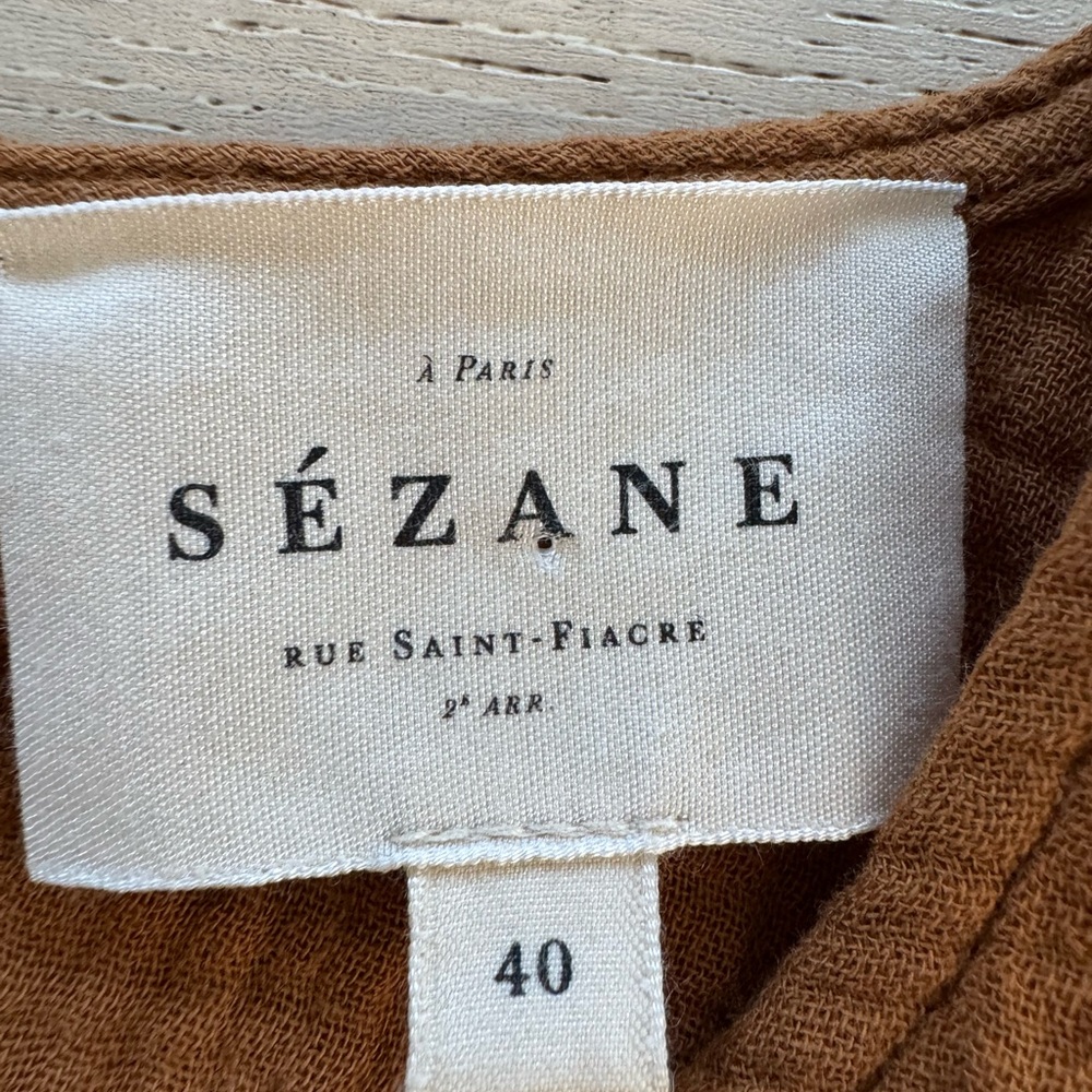Sézane Ruffle Sleeve Gauzy Ester Blouse cafe Size 40/8 - Picture 9 of 9